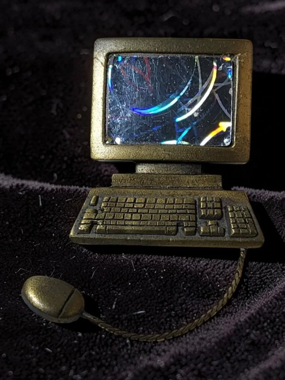 vintage jj jonette iridescent pewter computer with mouse brooch
